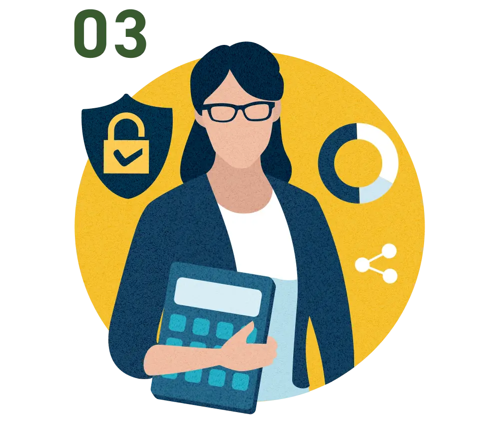 セキュリティと端末を持つ人物のイラスト